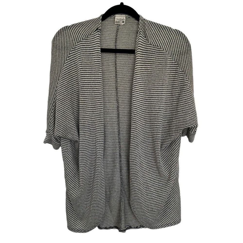 🔥4/$25 Essentials Full Tilt Women’s Gray Black Striped Cardigan Open Front XS